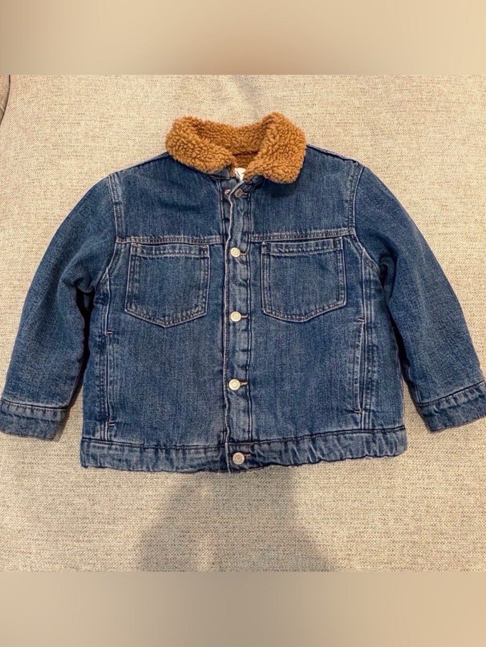 Zara Blue Denim Jacket with Brown Sherpa Collar